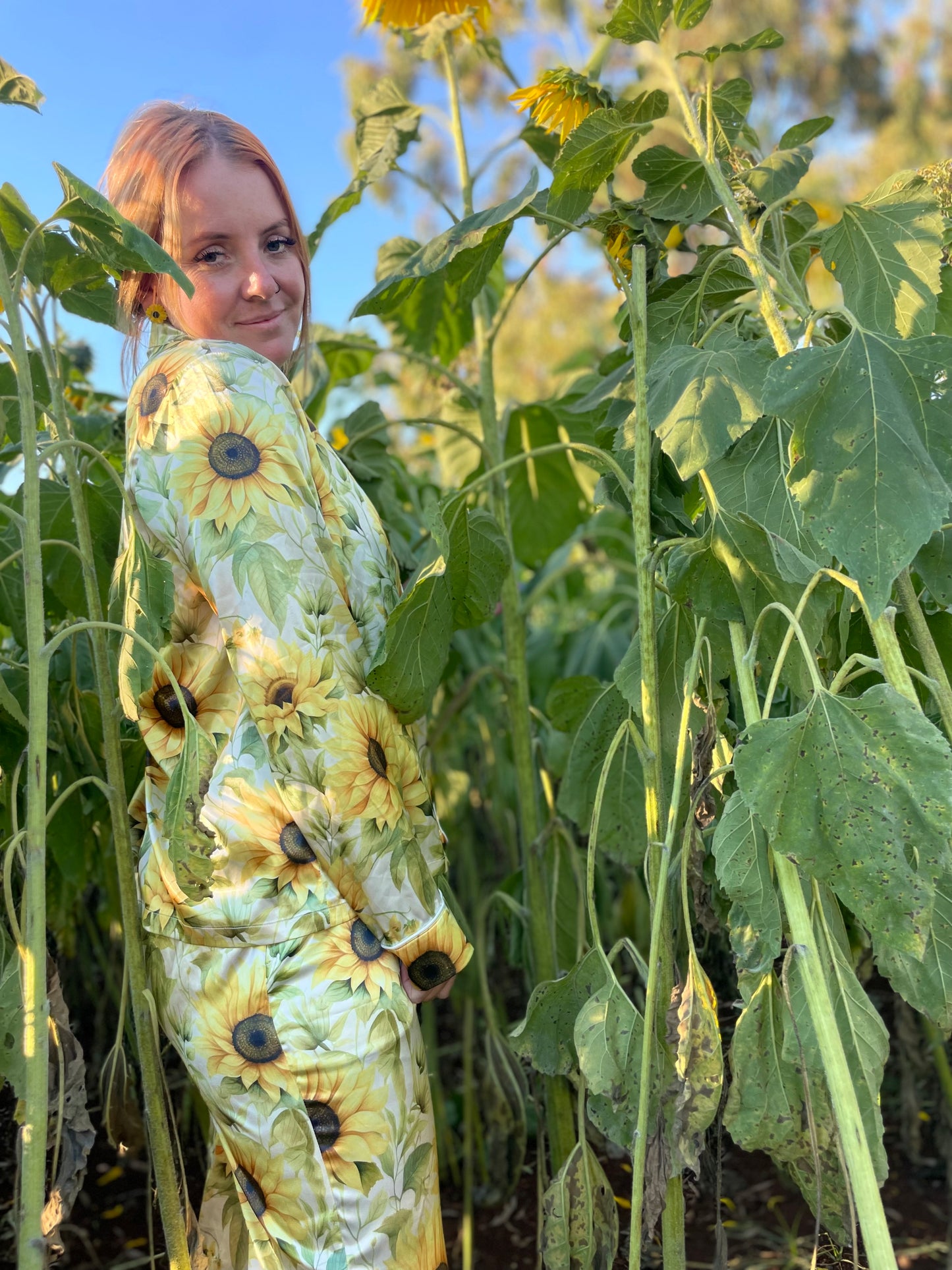 Sunflower Dreaming Satin Long Pyjama Set